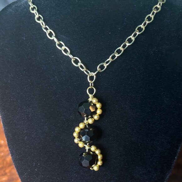 Handmade Triple Bead Black and Gold Necklace - Picture 1 of 2
